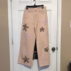 POL Blush Pink Denim with crochet and star Detail. NWOT Size Small